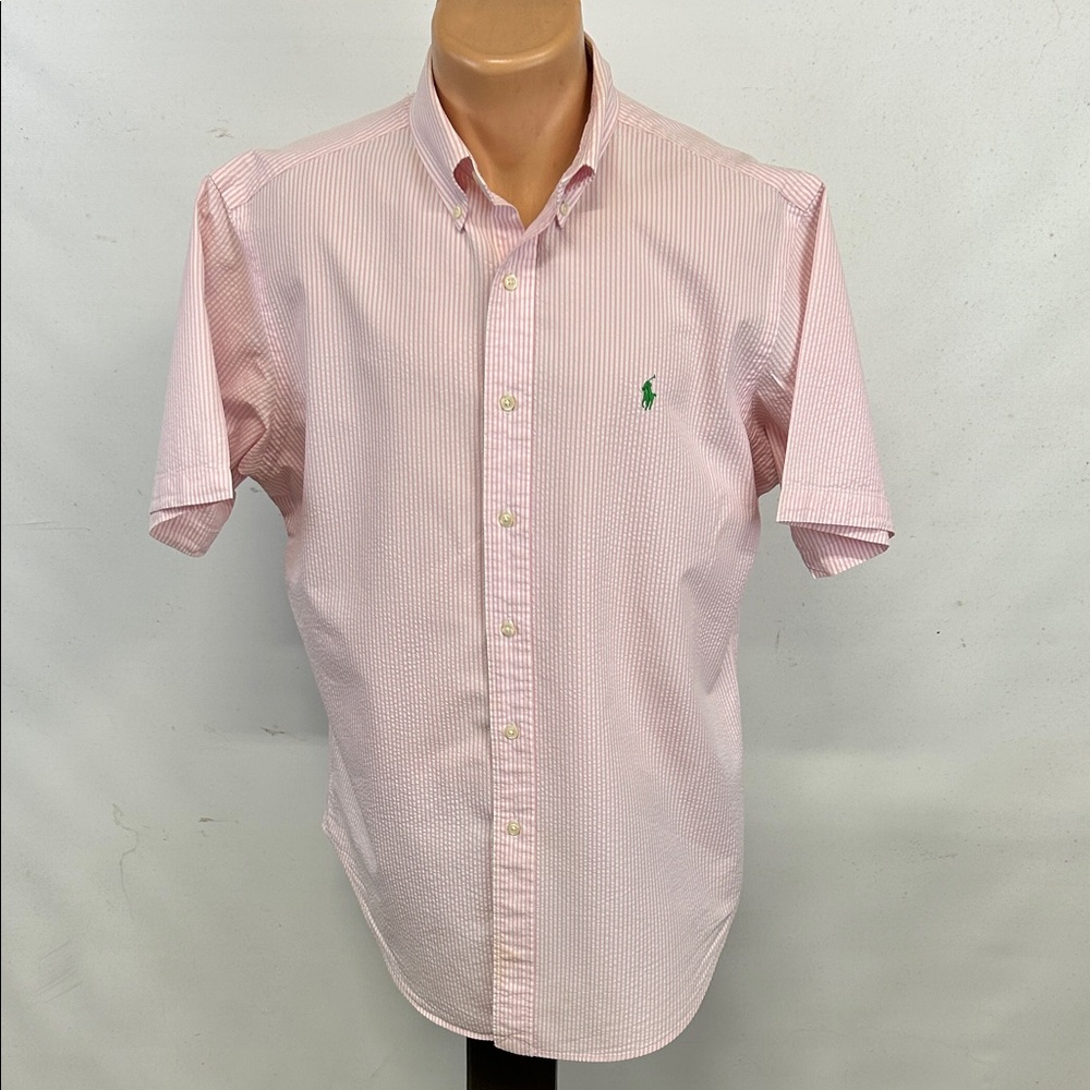 Ralph Lauren Short Sleeve Seersucker Button Down Collar Shirt.  L